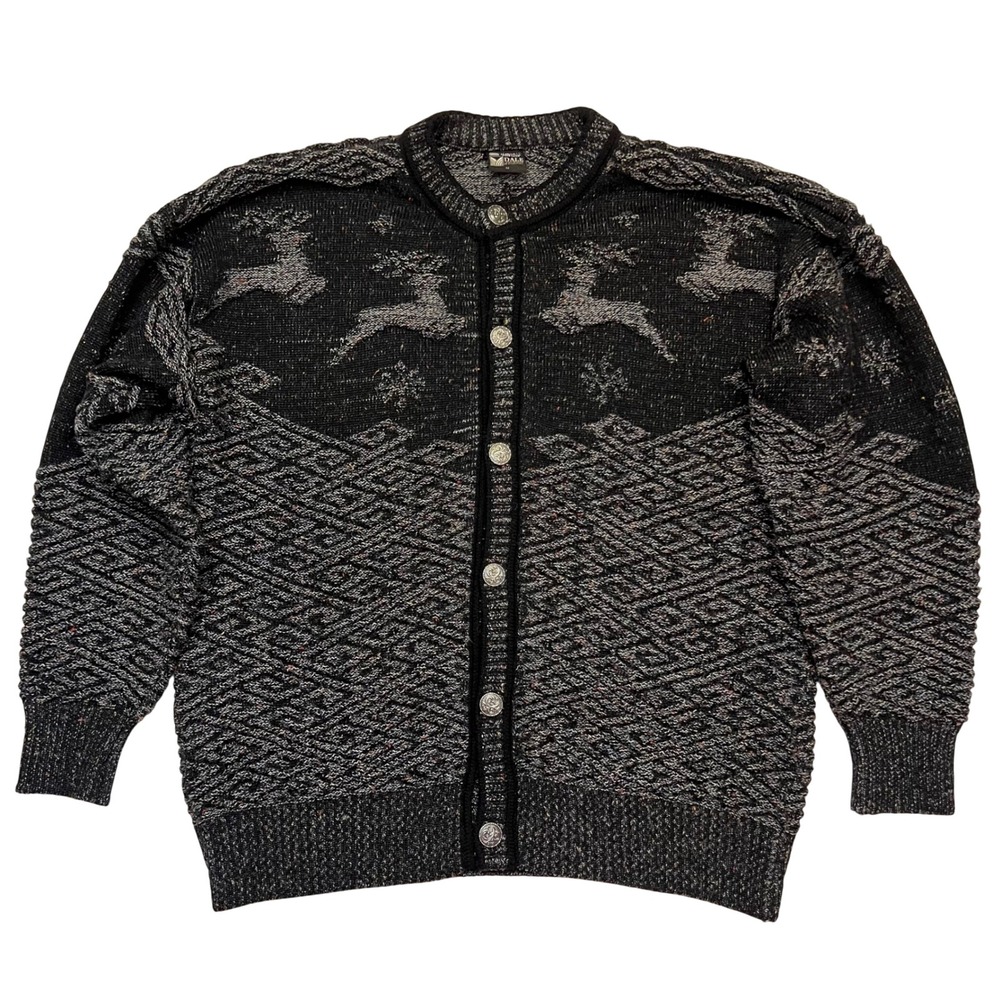 Dale of Norway Black Gray Pure New Wool Nordic Reindeer Cardigan Sweater Size M - Picture 2 of 7